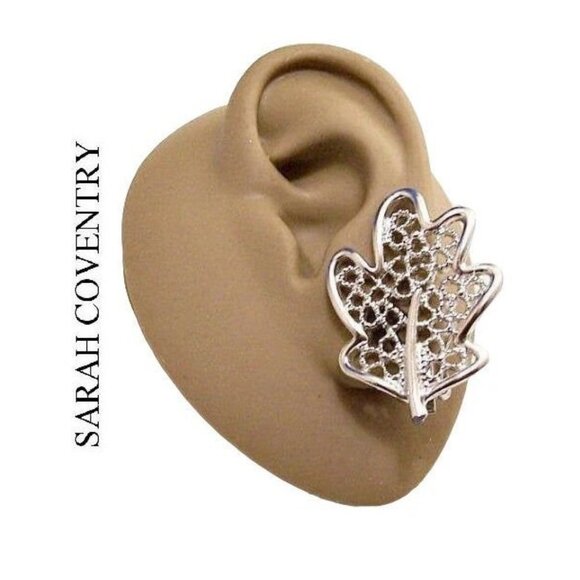 Sarah Coventry Oak Leaf Clip On Earrings Silver Tone - Picture 1 of 5